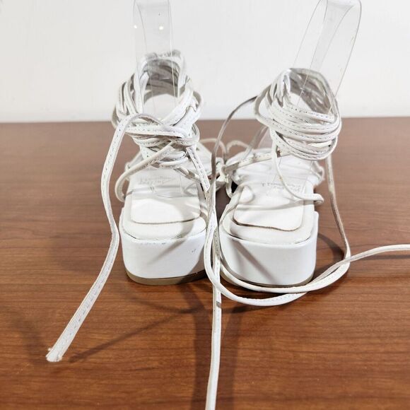 JEFFREY CAMPBELL Agate 2 Leather Sandal Color White Size 6 EU 37 Lace Up - Picture 5 of 13
